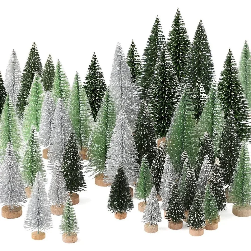 30Pcs Mini Christmas Sisal Snow Trees with Wooden Base
